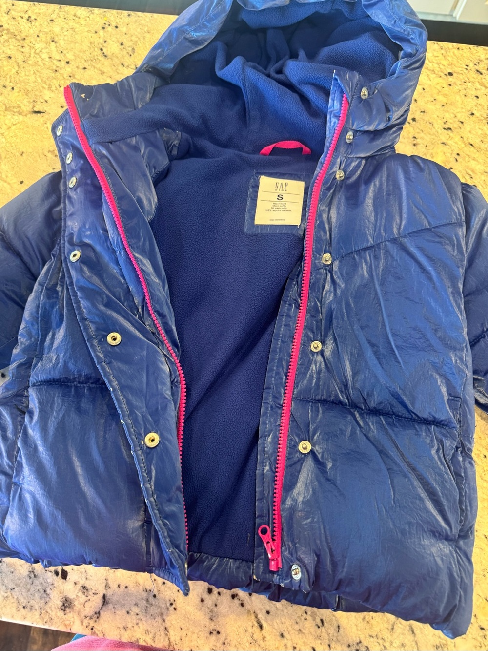 GAP Kids Blue Puffer Jacket with Pink Zipper